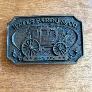Wells Fargo and Co Stagecoach Brass Belt Buckle Vintage 1973